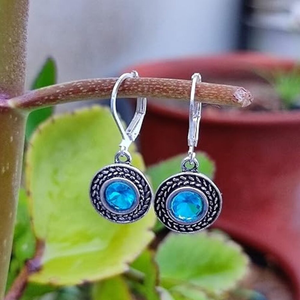 Stainless Steel Aqua Blue Crystal Earrings